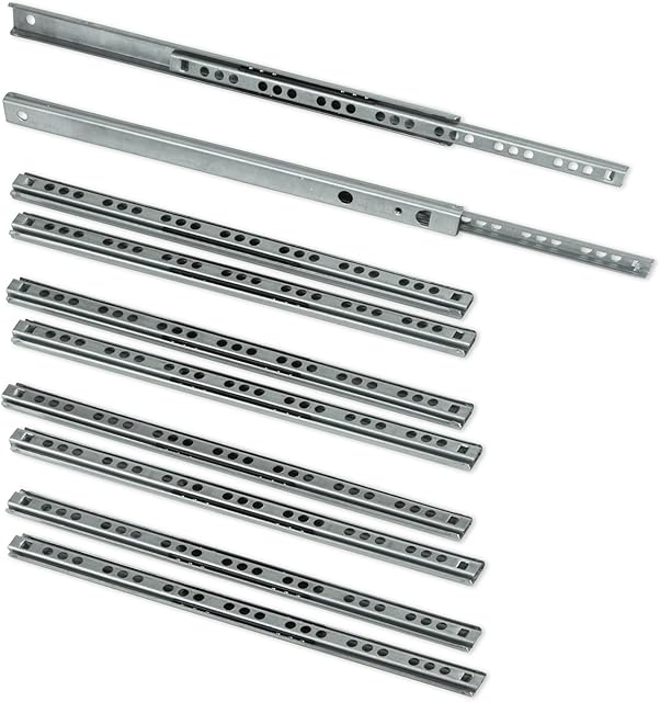 Emuca - Set of 5 pairs (10pcs) of partial extension ball bearing runners/slides 17mm x 182mm (0,66 x 7,16 inch) drawer, Zinc Plated