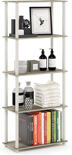 Furinno Turn-N-Tube - Estantería multiusos de 5 niveles, estantería para exhibición, almacenamiento o libros, de tubos redondos, color roble Sonoma