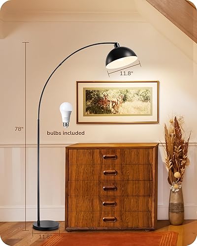 Miniatura 6 de EDISHINE Lámpara de pie moderna de arco de 78.3 pulgadas, lámpara de pie de mediados de siglo sobre silla con control remoto e interruptor de pie