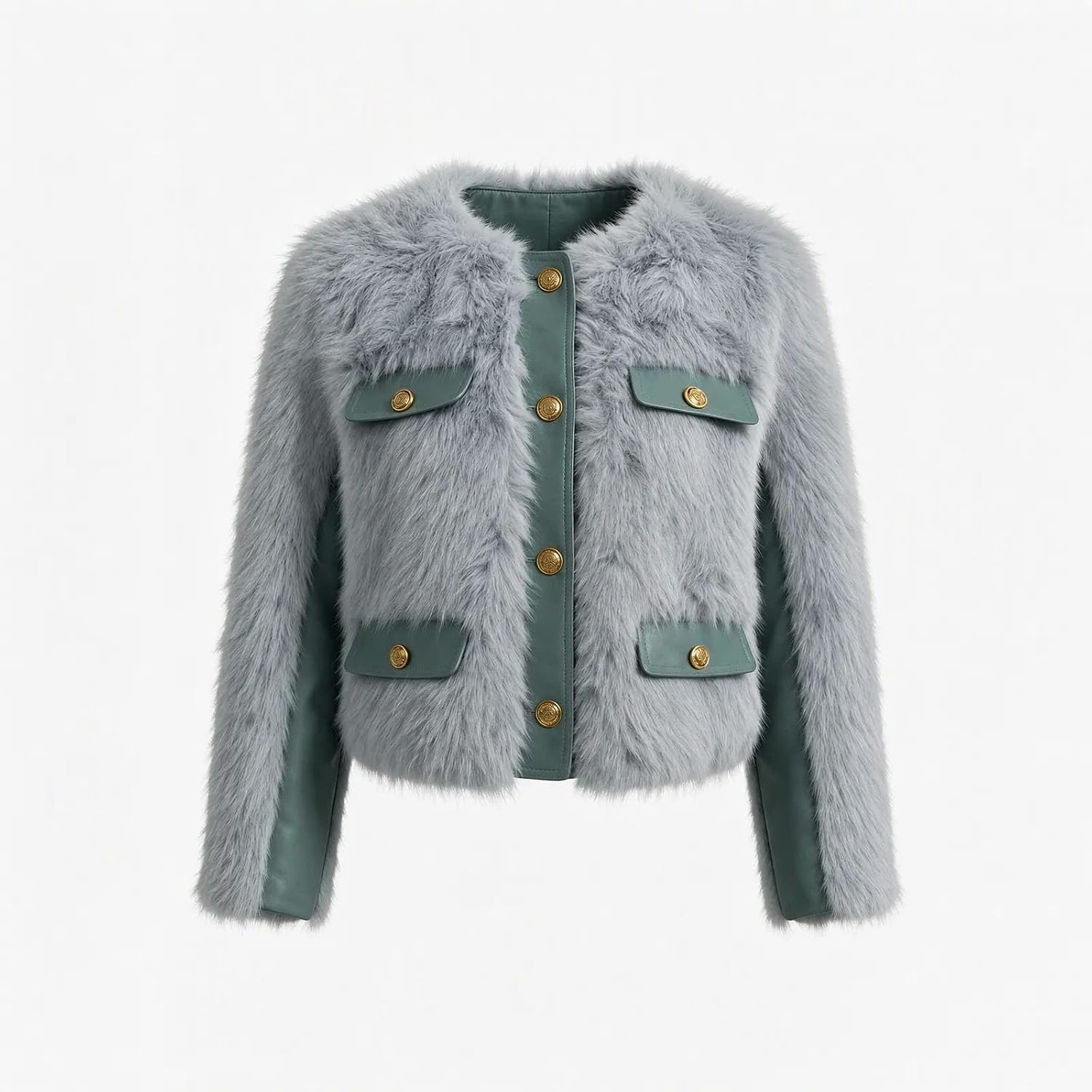 Women's Faux Fur Winter Jackets Button Down Short Coats Outerwear