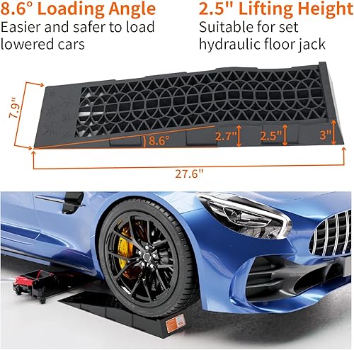 Miniatura 2 de OULEME Rampa de servicio de coche de perfil bajo, altura de elevación de 2-12 pulgadas, paquete de 4, portátil para elevación, baja altura, holgura,