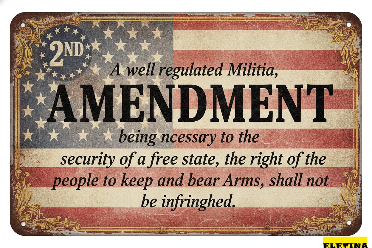 Personalized Sign for Man Cave 2nd Amendment Metal Tin Gun Decor, Vintage American Flags Metal Poster, House Pub Bar Garden Kitchen Wall Decor 8x12 Inch Private Property Decorative