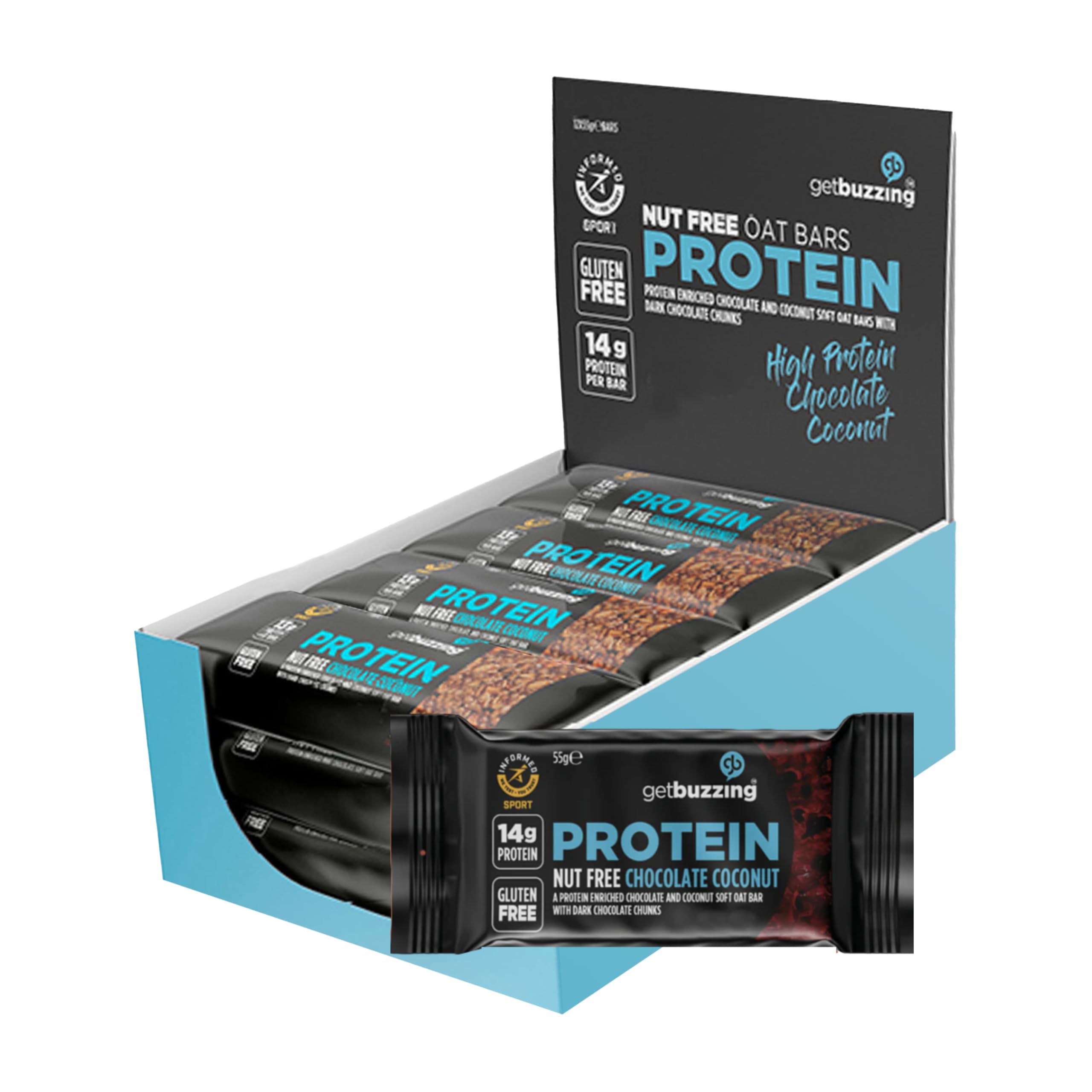 Getbuzzing Protein Flapjacks – Assorted Flavors (12 Pack, Coconut)