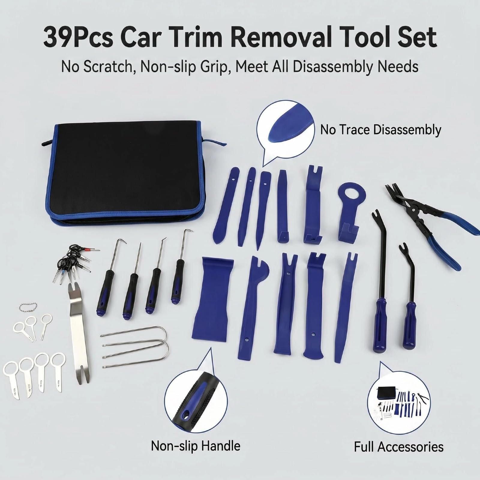38PCS De Herramientas Kit, Desmontar Interiores De Coche, Herramientas Extracción Paneles, Salpicadero, Puertas Y Clips, Material ABS Resistente, Diseño Ergonómico Antiarañazos Con Estuche (Azul）