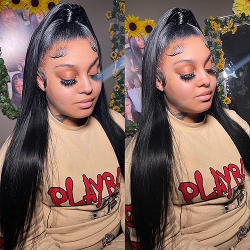 Miniatura 10 de Pelucas de cabello humano virgen brasileño virgen brasileño con encaje frontal de 30 pulgadas de largo y lacio de 13 x 4 pulgadas con cabello de