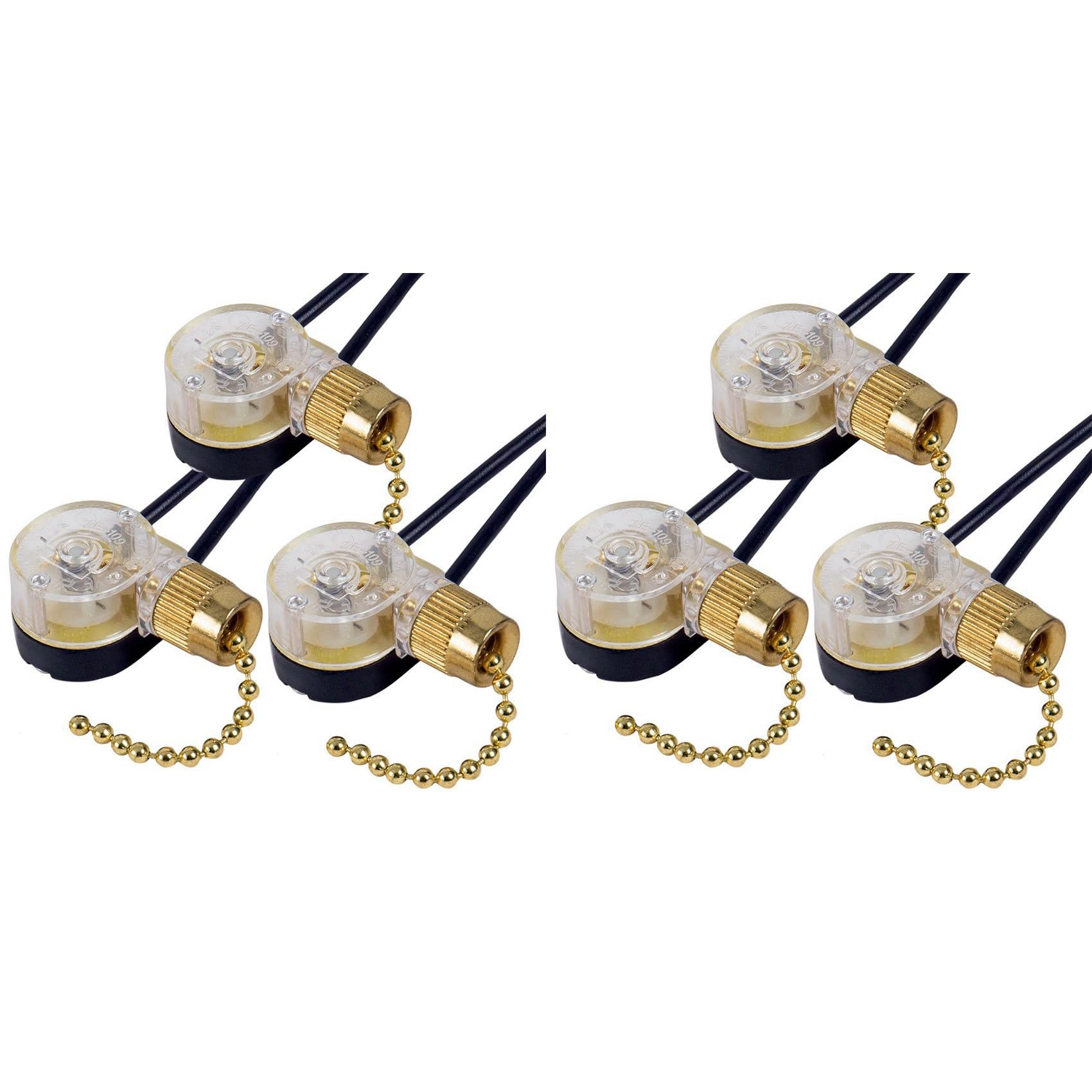Hndhbfgrt 6Pack Ceiling Fan Light Switch ZE-109 Fan Switch Ceiling Pull Chain Switch Replacement (Brass)