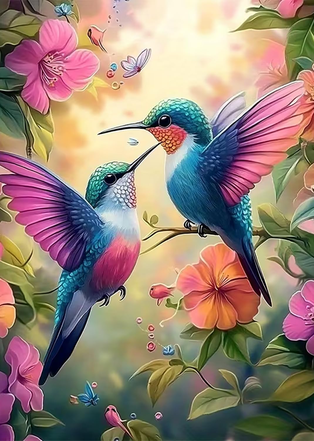 AWLNKMC Hummingbird Flower Diamond Art Painting Kits for Adults, Diamond Painting Kits for Adults Beginners, 5D DIY Full Drill Diamond Dot Gem Art Kits for Adult, Home Wall Decor 11.8x15.7 Inch