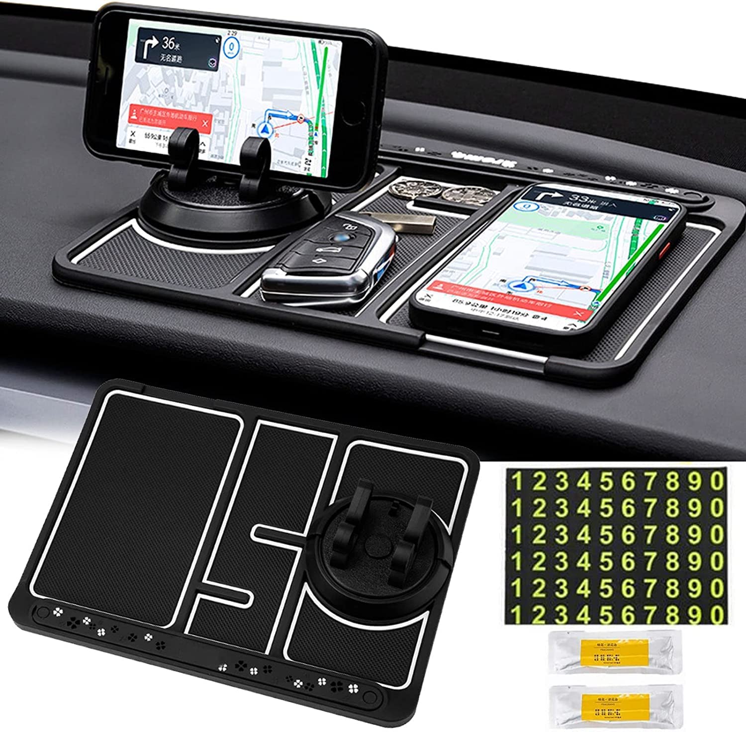 Lucky Store AntiSlip Car Dashboard Mat with Phone Holder & Car Perfume