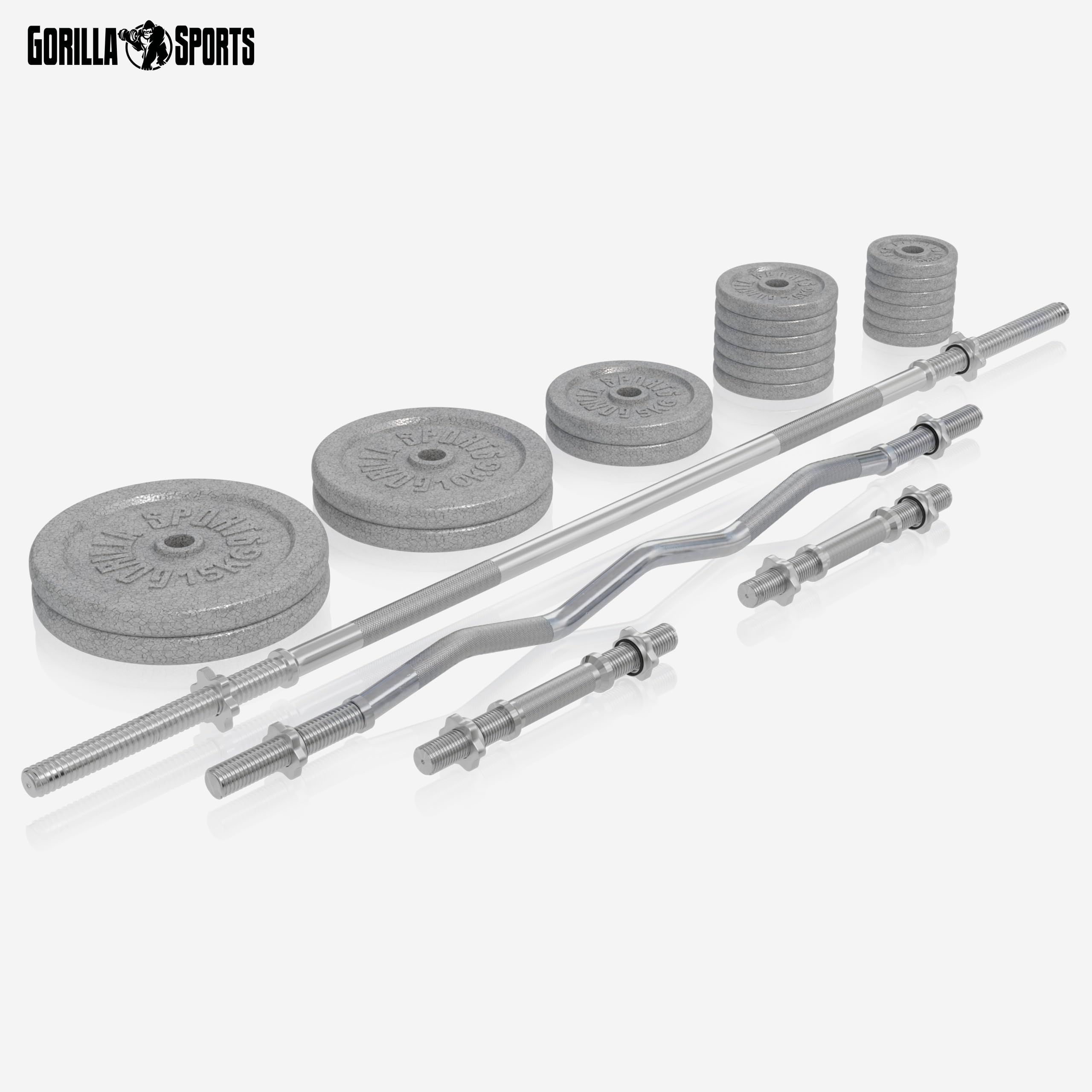 GORILLA SPORTS® Banc de Musculation Multifonction - Avec Kit d'Haltères de 108 kg - Réglable - Avec Plateau d'Haltères, Curlpult et Butterfly - Station de Dip