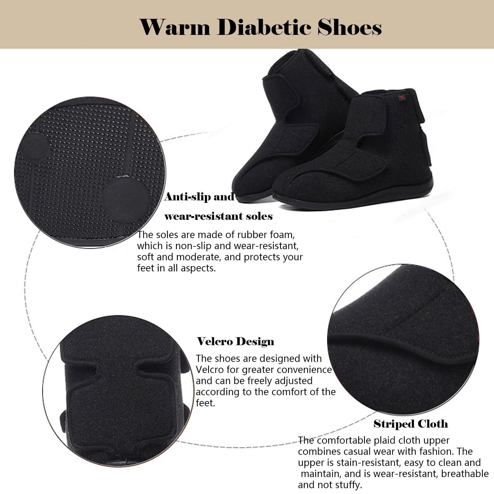 Stylowe buty dla diabetyków dla kobiet i mężczyzn, regulowane buty domowe na opuchnięte stopy, wygodne obuwie dla seniorów, dla taty, męża, dziadka (Dark Grey US Men 9.5)