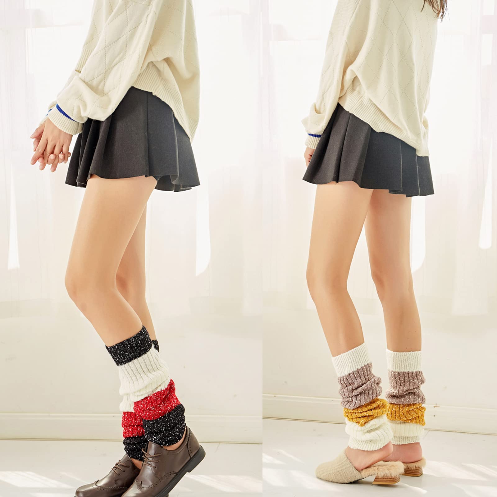 Women Ribbed Knit Long Leg Warmers Dots Thicken Dance Over Knee Socks