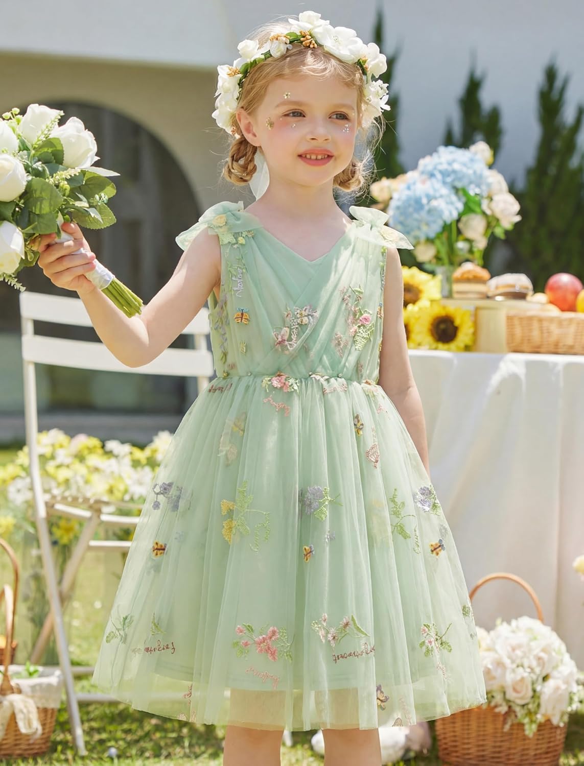 Arshiner Tutu Tulle Dress for Toddler Girls Bowknot Sleeveless Flower Birthday Princess Party Summer Dresses