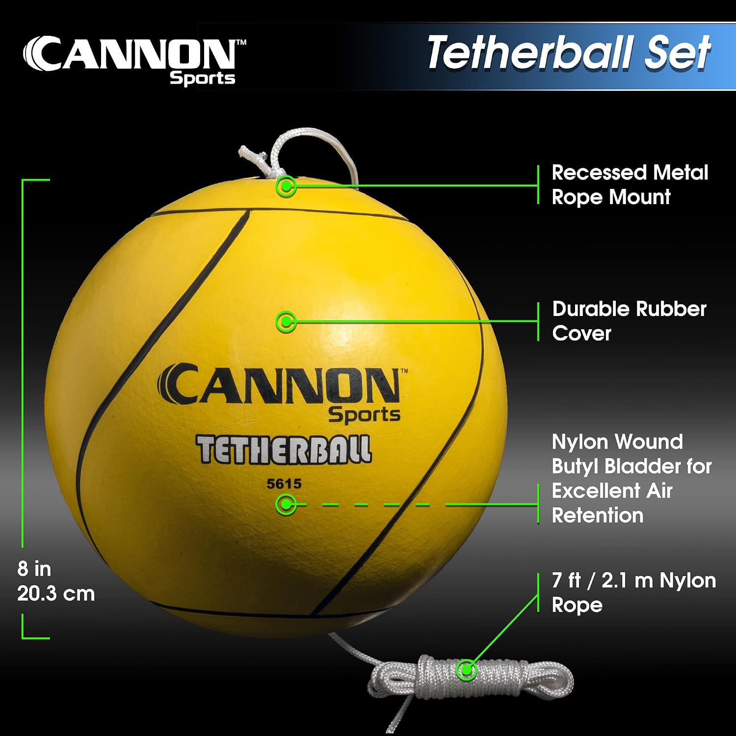 Cannon Sports Tetherball Set - Includes Replacement Ball & Heavy Duty 7-Foot Rope - Perfect for Indoor Outdoor Games and Backyard Family Fun - Easy Setup – Rubber Tetherball image 2