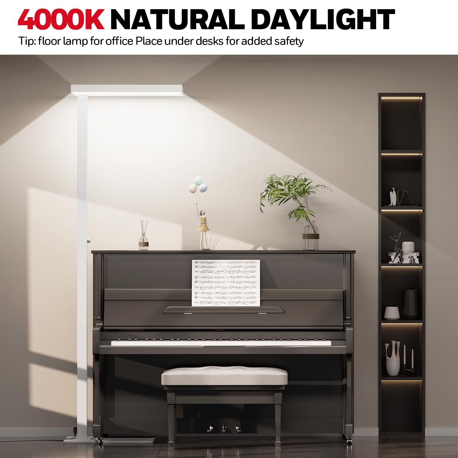 Honeywell 8000LM LED Standleuchte 02E Gen, Sunturalux augenschonende Leselampe, 80W Tageslicht 4000K dimmbar, 196 cm weiße Stehlampe für Wohnzimmer, Kinderzimmer, Arbeitszimmer, Homeoffice
