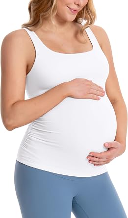 ATTRACO Side Ruched Maternity Tank Top for Women Adjustable Straps Pregnancy Workout Top Sleeveless