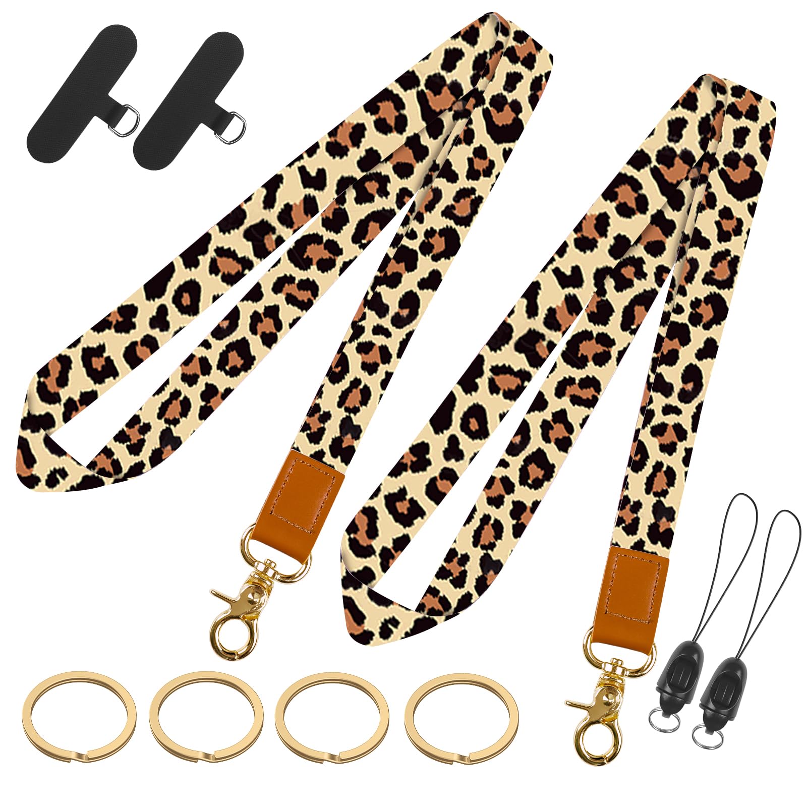 Uniclife 2 Pack Lanyards for ID Badges, Neck Lanyards for Keys, Cute Key Lanyard for Card Holder & Wallet, Long Leopard Print Keychain Lanyard Strap for Men & Women