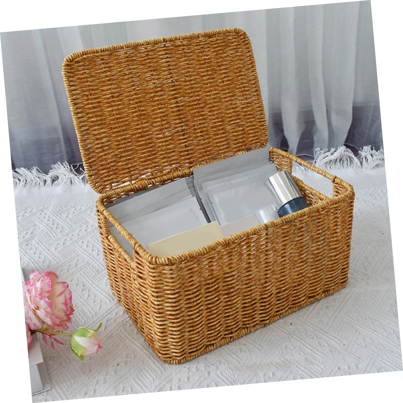 PRETYZOOM Desktop Storage Bins Lid Stylish Household Organizer for Kitchen Bedroom and Living Room Sundries Management Holder for Clothes and Accessories Small Elegant Design