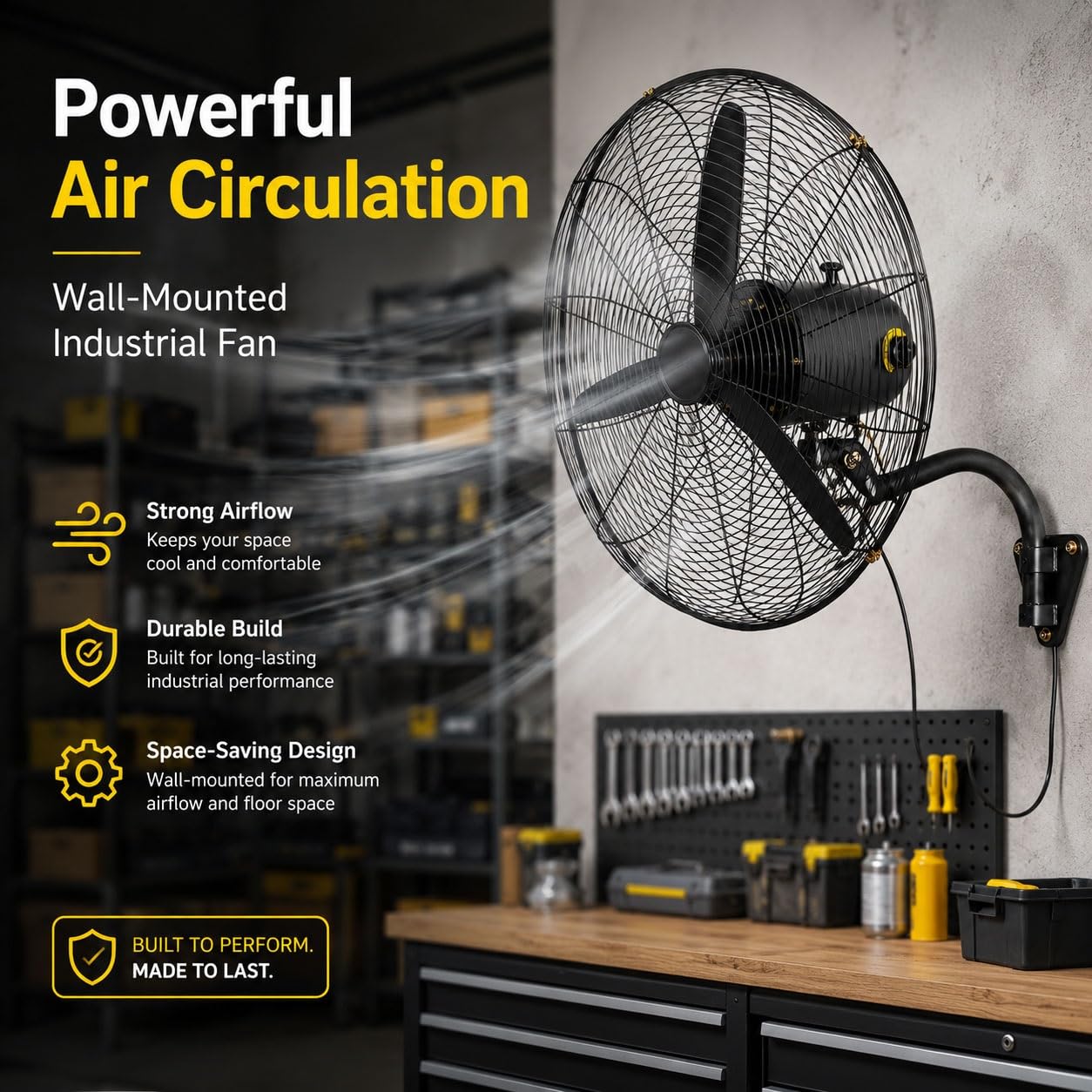 Ventilatore Industriale da Parete 55/70/80 cm, Oscillante, 3 Velocità, Nero | Grande, Motore in rame, metallica, cavo 3 m, per garage, officina, magazzino Palestra e Ristorante(70cm/27inch)