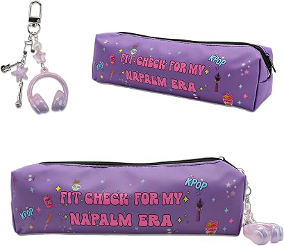 WALLFID K-Pop Style Pencil Case with Keychain Set, Large Capacity Pencil Pouch for Girls, Korean Pop Aesthetic Makeup & Stationery Storage Bag for School, Travel and Special Occasions