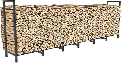 8ft Outdoor Firewood Rack Holder with 14 Support Legs for Fire Wood Pile Storage, Adjustable Heavy Duty Log Stacker Stand Organizer, Black