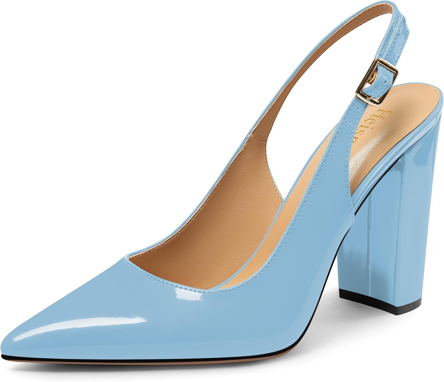 Chunky Block Heels for Women Slingback Patent Closed Pointed Toe Pumps Slip on Heels Dress Wedding Shoes
