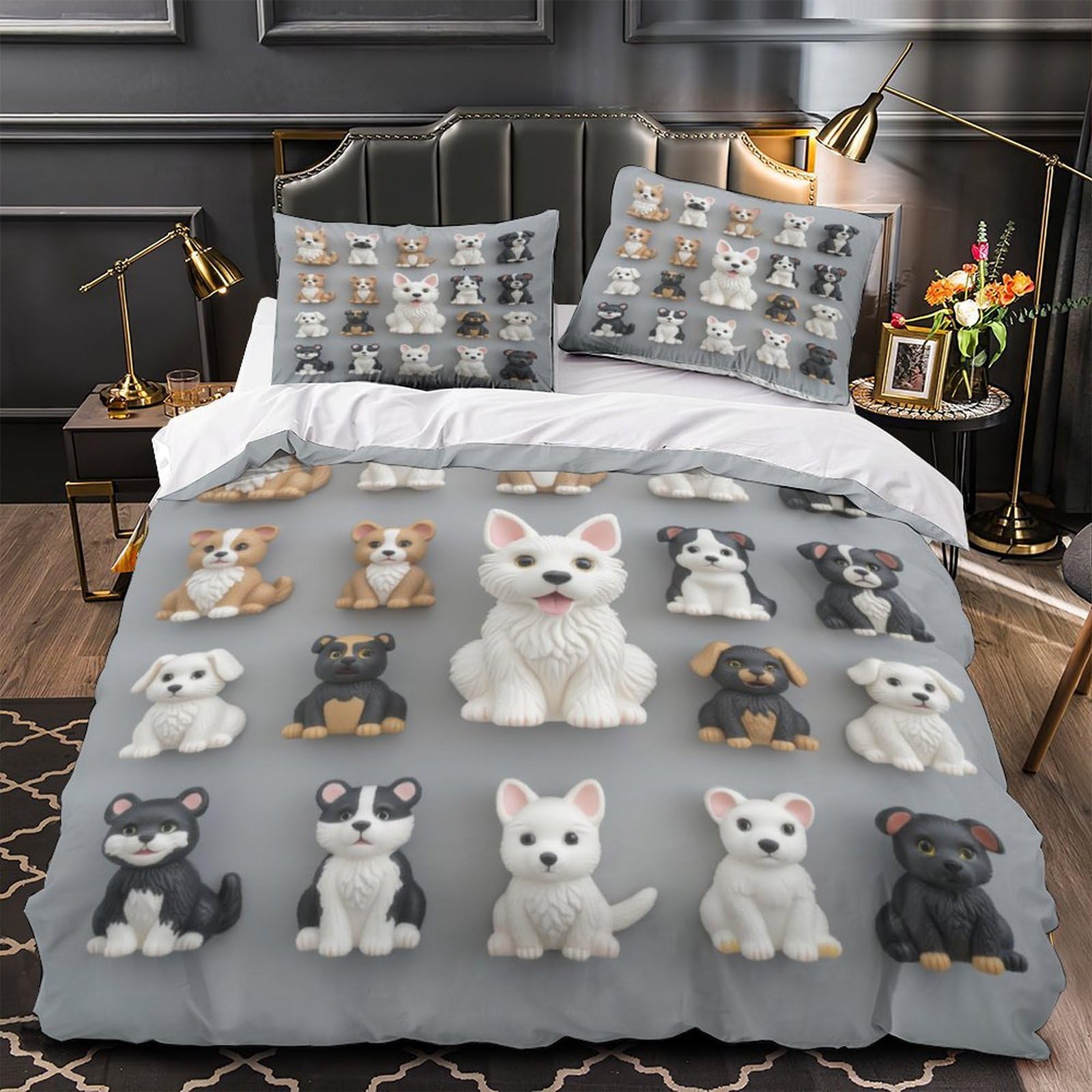 Housse de couette figurines de chiens 140x200 microfbre pour lit simple ado