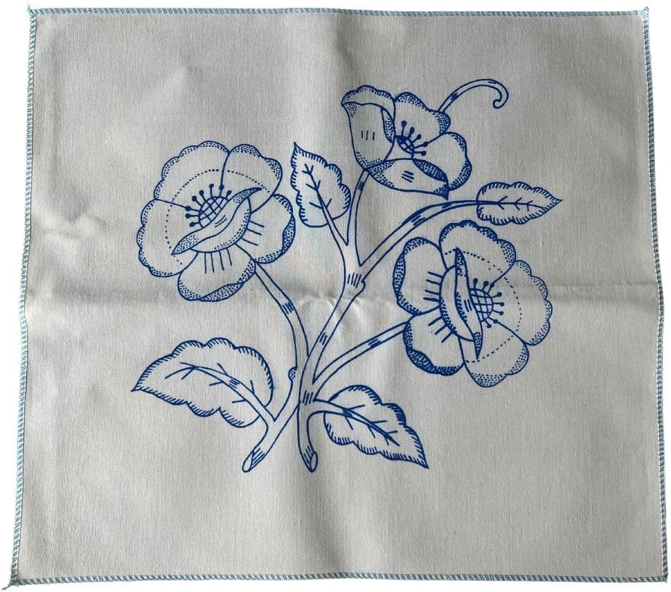 Mexican Embroidery Napkins, Set of 6, 45cm x 42cm (17.7in x 16.5in), Gabardine Fabric, Assorted Designs, DIY Embroidery (Flowers)