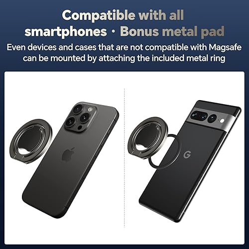Miniatura 5 de Soporte magnético para anillo de teléfono para Mag-Safe, soporte magnético para teléfono con agarre magnético ajustable de dos caras compatible con