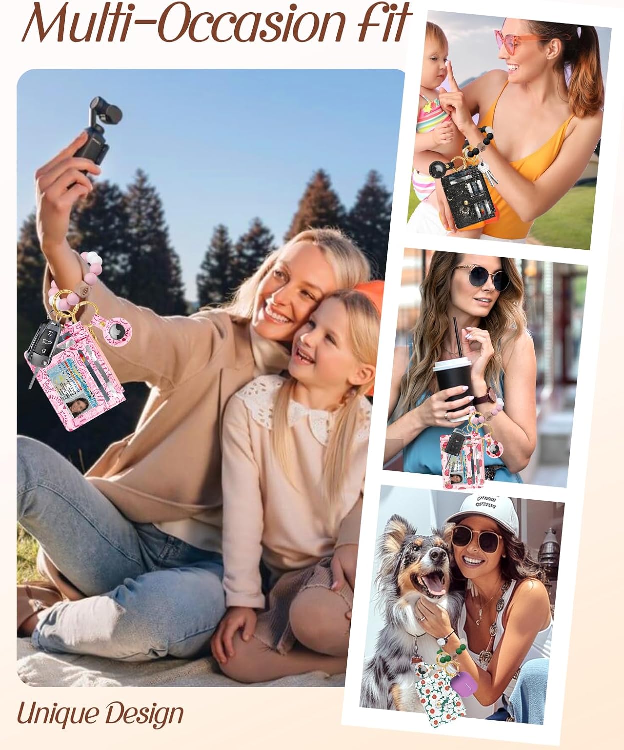 Wallet Keychain Wristlet for Women with AirTag Holder - Cute Design Credit Card Holder Wallets Key Chain Ring Slim Small RFID Air Tag Coin Pocket Purse for Ladies Teen Girls Female,Face - Image 6