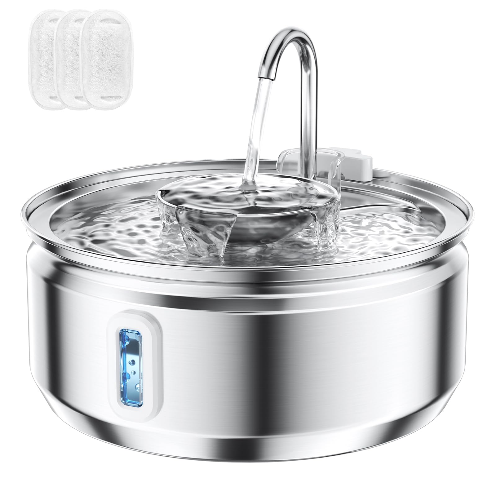 PONOSIR Cat Water Fountain, 3.2L/108oz Upgraded Stainless Steel Pet Water Fountain for Cats Inside Drinking, Automatic Dog Cat Water Bowl Dispenser with Water Level Window