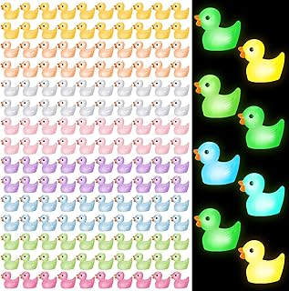 Heyu-Lotus 150 PCS Mini Luminous Resin Ducks, Colorful Tiny Ducks Glow Small Ducks Miniature Figures for Aquarium Garden Landscape Dollhouse Ornament Potted Birthday Party Decorations