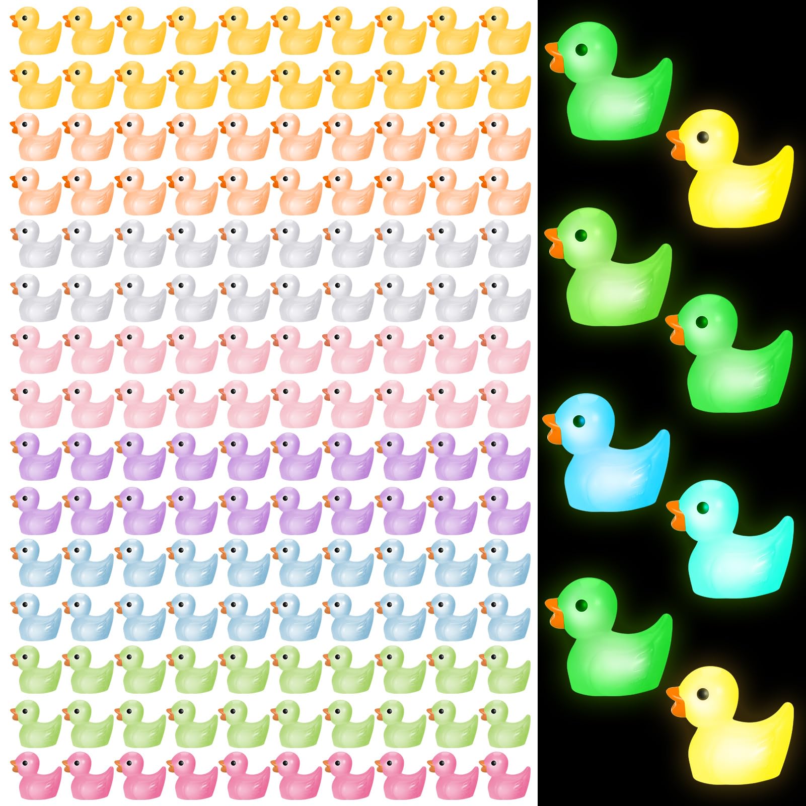 Heyu-Lotus 150 PCS Mini Luminous Resin Ducks, Colorful Tiny Glow Small Ducks Miniature Figures for Aquarium Garden Landscape Dollhouse Ornament Potted Birthday Party Decorations