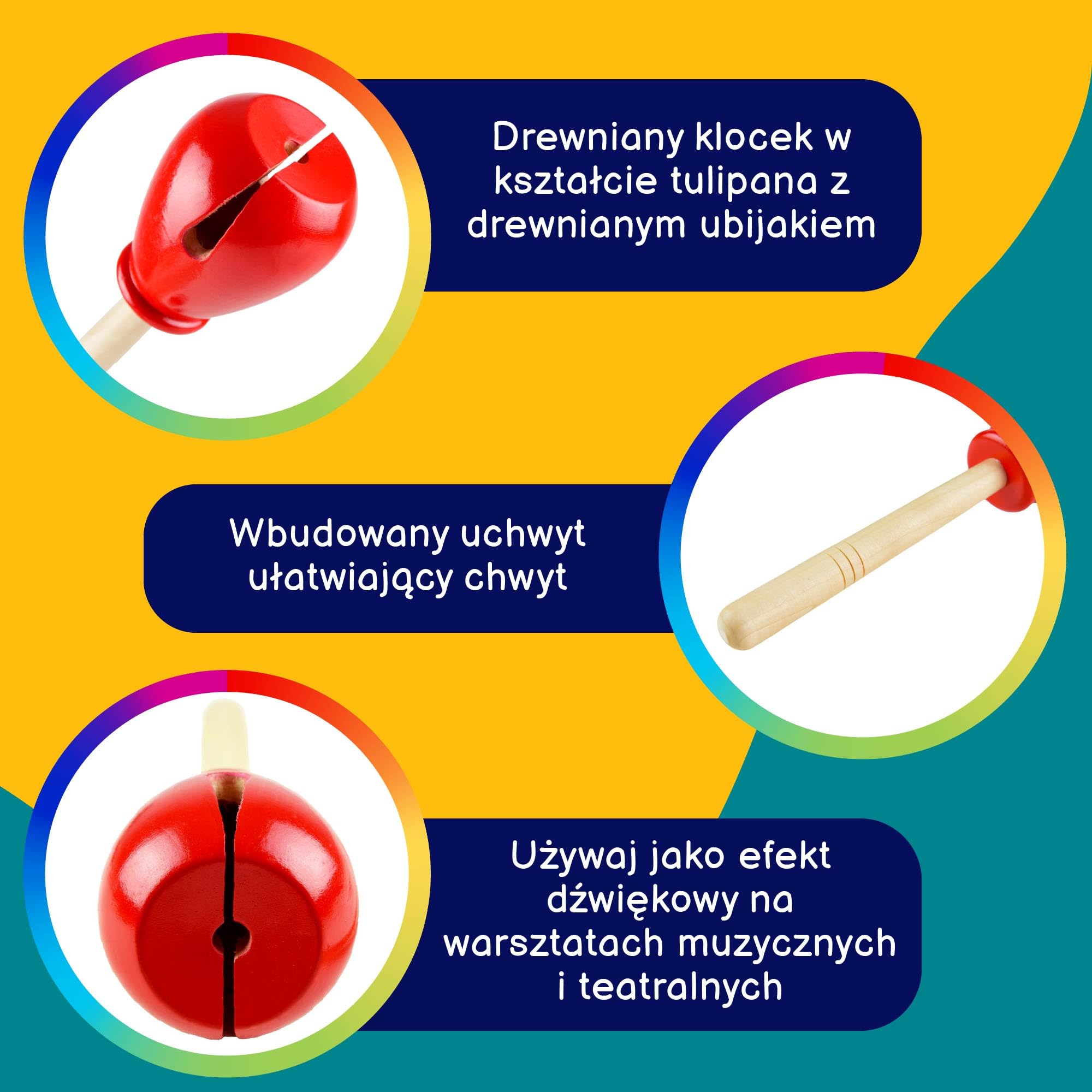 A-Star Drewniany tulipanowy blok dźwiękowy z drewnianym pałkarzem, blok perkusyjny rytmu