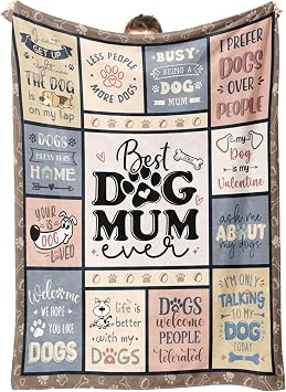 Dog Mum Gifts - Best Dog Mum Ever Blanket, Funny Dogs Lover Gifts for Women, Cozy Dogs Gift for Women, Dogo Owner, Pupper Themed Present Blanket for Birthday, Christmas, Mother s Day
