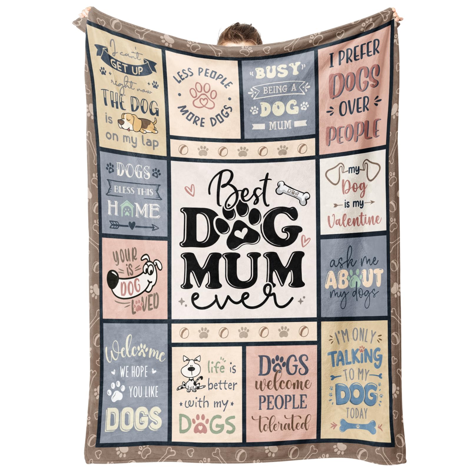 Encoink Dog Mum Gifts - Best Dog Mum Ever Blanket, Funny Dogs Lover Gifts for Women, Cozy Dogs Gift for Women, Dogo Owner, Pupper Themed Present Blanket for Birthday, Christmas, Mother’s Day
