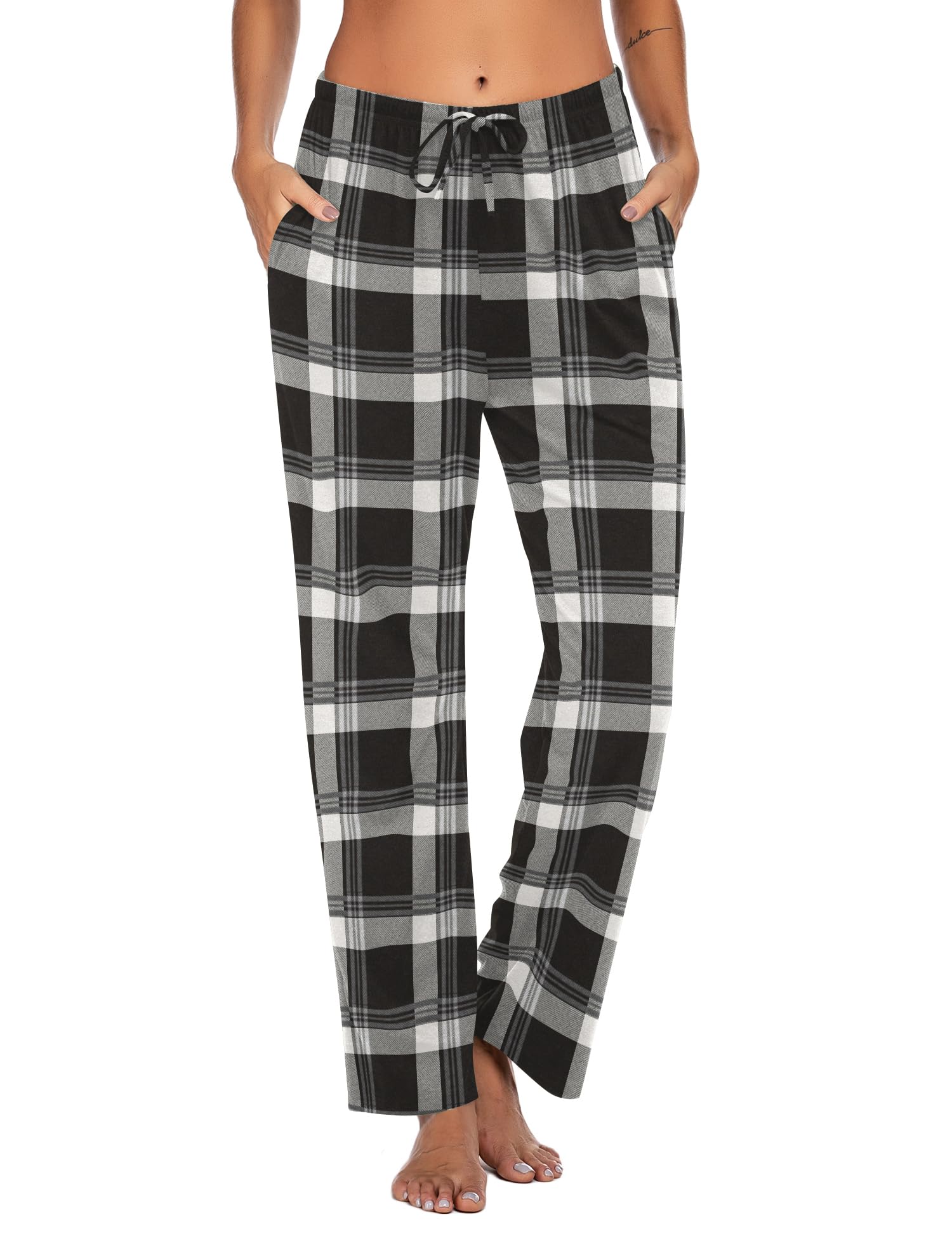 EkouaerWomen Pajama Pants Comfy Pj Bottom with Pockets Stretch Plaid Sleepwear