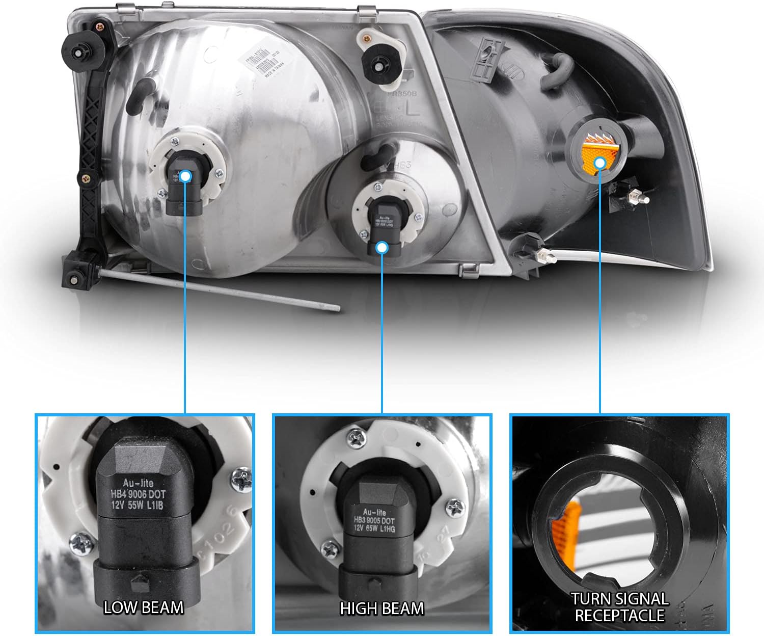 AmeriLite For 2002-2005 Ford Explorer Black Headlights w/Amber Corner Light Set - Passenger and Driver Side