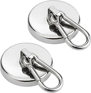 East Leaf マグネットフック 強力 耐荷重 68kg カラビナ 360度回転 ネオジム磁石 ステンレス 直径 42mm (2個)
