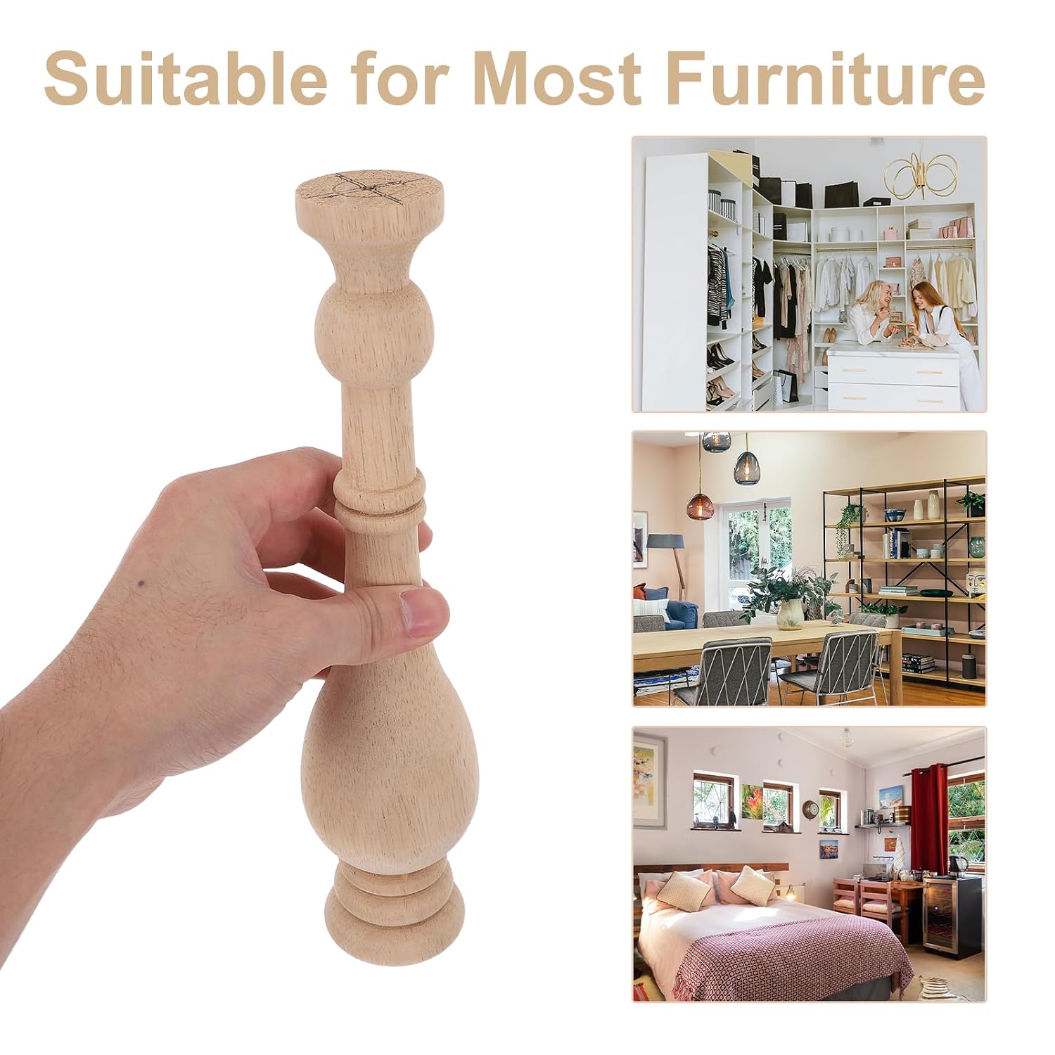 Tofficu Unfinished Wooden Stair Finials and Bed Post Finial Decorations, European Style Wood Carved Small Baluster Columns for Home and Restaurant Staircase Repair and Furniture DIY
