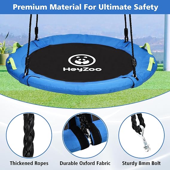 HeyZoo 48 inch Tree Swing, Larger Saucer Flying Swing for Whole Family, 900lbs Weight Capacity, with Adjustable Hanging Straps, for Outdoor Playground, Gifts for Kids, Blue