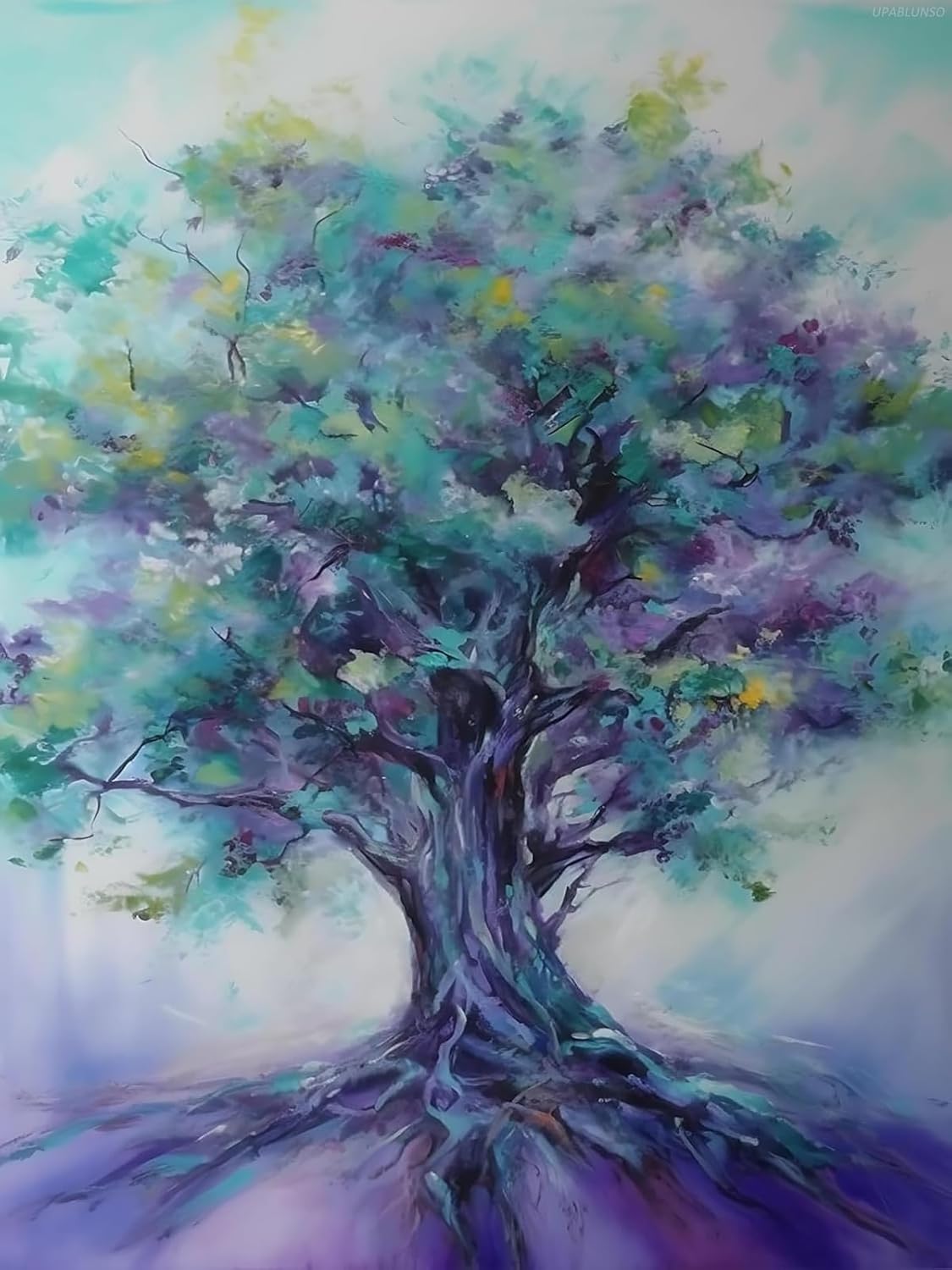 UPABLUNSO Tree in Purple and Blue Diamond Painting Kits, Tree of Life Diamond Painting, Full Round Diamond Art Kits, Home Wall Decor 12 x 16 inch