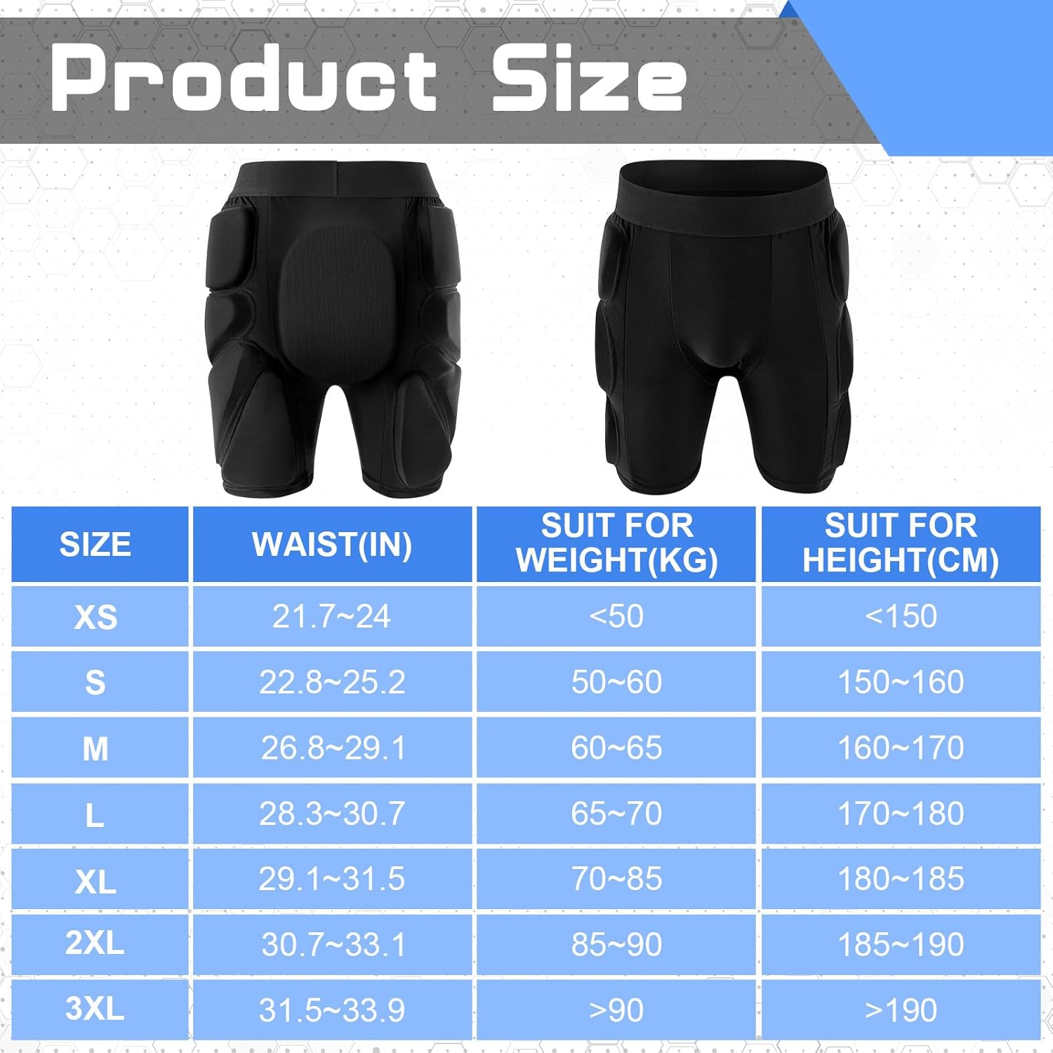Lewtemi 3 Set Protective 3D Padded Hip EVA Short Pants Knee Pads Elbow Set Winter Protection Hip Pads Thick Non Slip Knee Sleeve Elbow Guard for Men Women Kid Ski Ice Skating