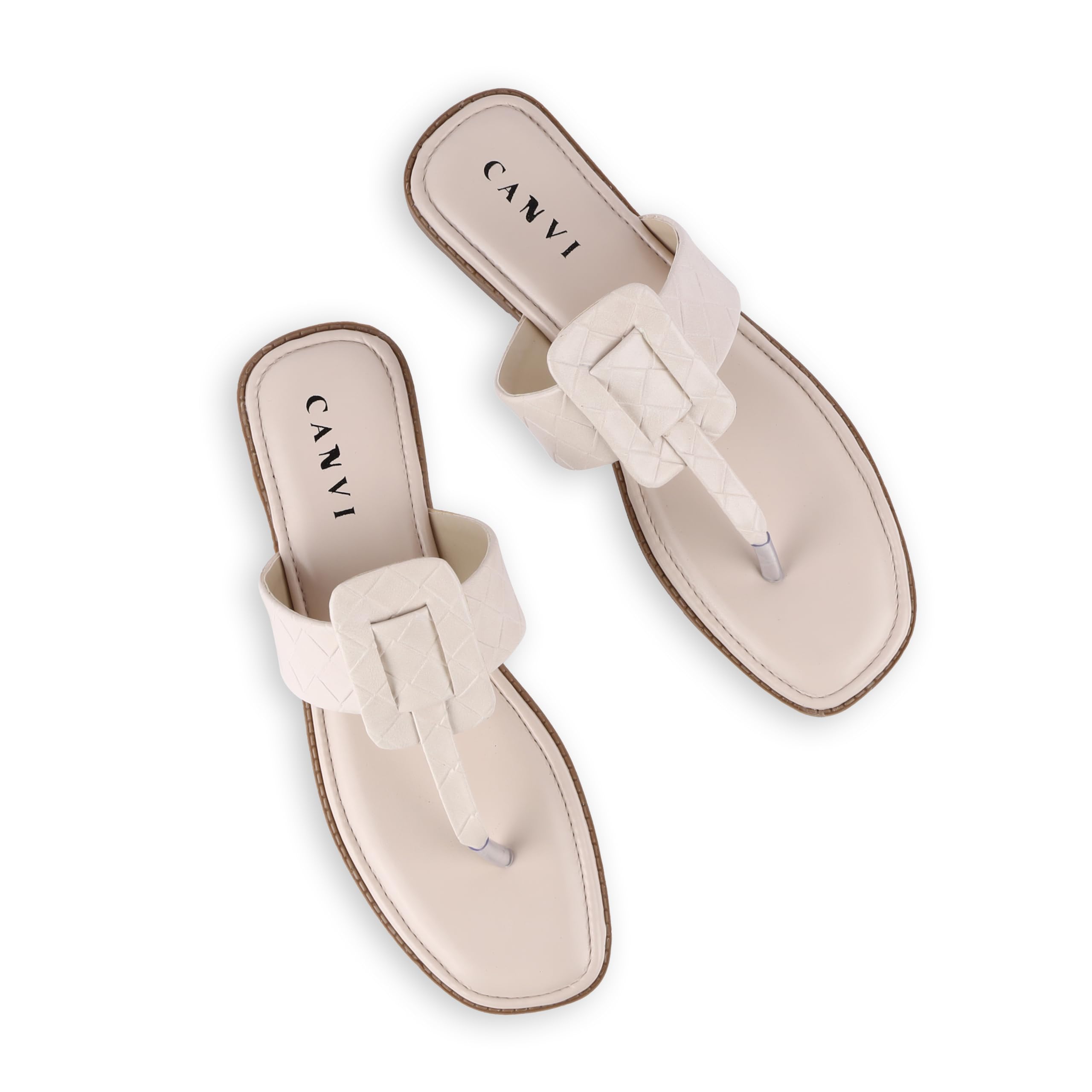 CANVI Stylish | Fancy | Comfortable Womens Ethnic Womens Slide Sandals Slip On Flat Sandals Flip Flop Thong Sandals Casual Sandals, Synthetic Leather Sandals Beach Shoes Sandal (Cream, 8) (B0CLJ8KG9D) Amazon Price History, Amazon Price Tracker