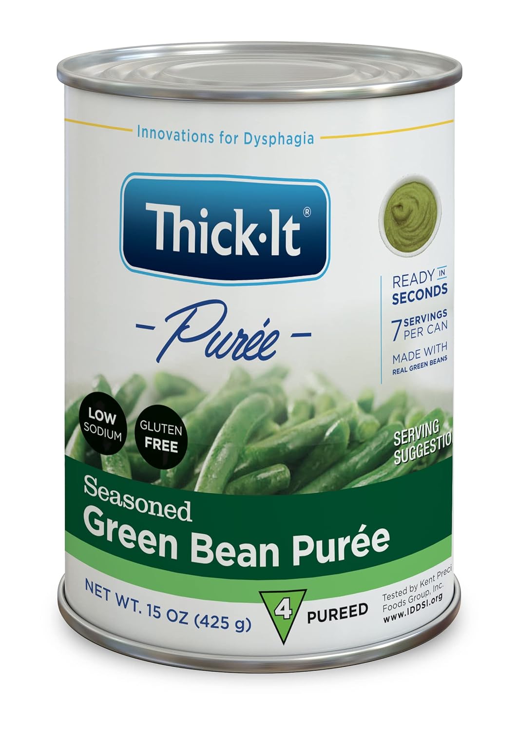 Thick-It Pureed Seasoned Green Beans (IDDSI), Made with Real Green Beans, Low Sodium & Gluten-Free, Digestible Swallowing Aid, 15 oz Can (12 Pack)