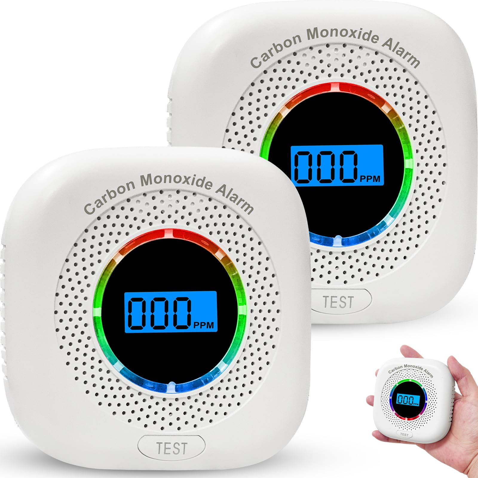 Carbon Monoxide Detectors 2 Pack Fenary,Carbon Monoxide Alarm Replaceable Battery Operated with LCD Digital Display,CO Alarm Detector Monitor with Test Button for Home(Batteries NOT Included)
