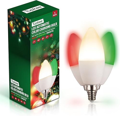 Miniatura 8 de Tupkee Bombilla LED automática que cambia de color – Ciclos automáticamente entre rojo/verde/blanco cada 5 segundos – PAR38, E26, 5W, porche de