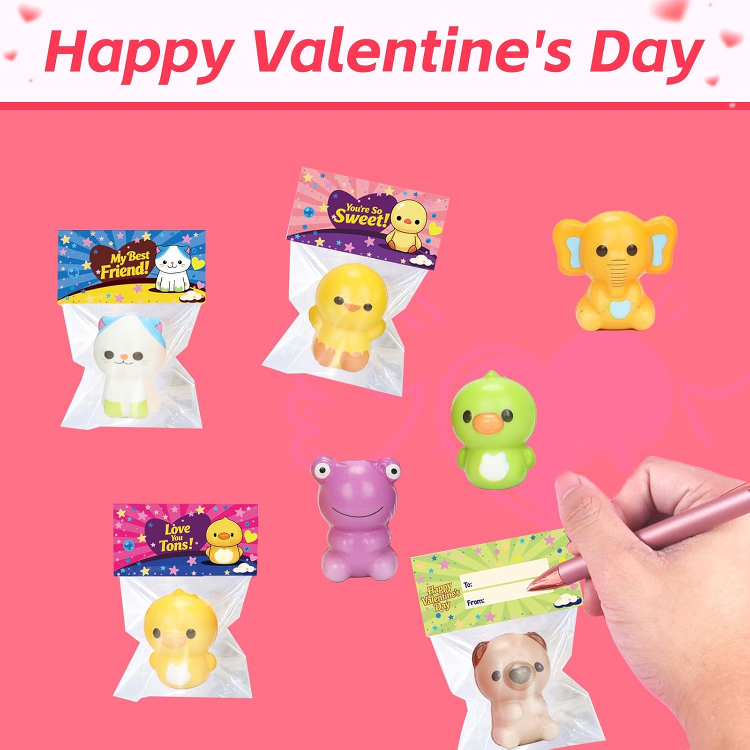 24 Pack Slow Rising Squishy Toys with Valentines Day Cards for Kids Party Favors School Classroom Exchange Gift