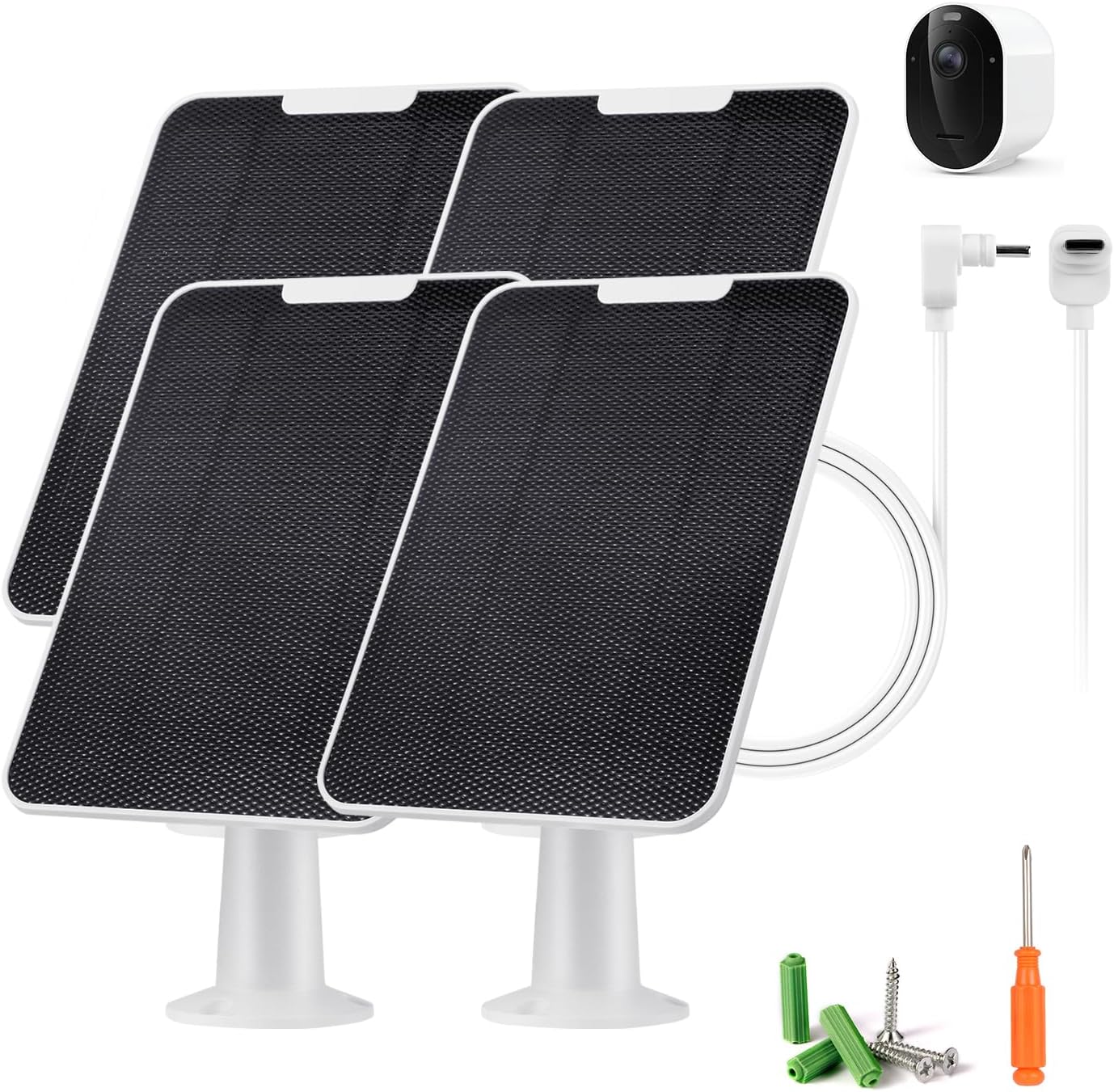 Solar Panel Charger Compatible with Arlo Pro 6/6 XL, 6V 5W Solar Panel for Arlo Pro Security Camera 2K HDR (6th Gen, 2025 Release), IP65 Weatherproof, USB-C Plug, 9.8ft Cable Secure Wall Mount, 4 Pack