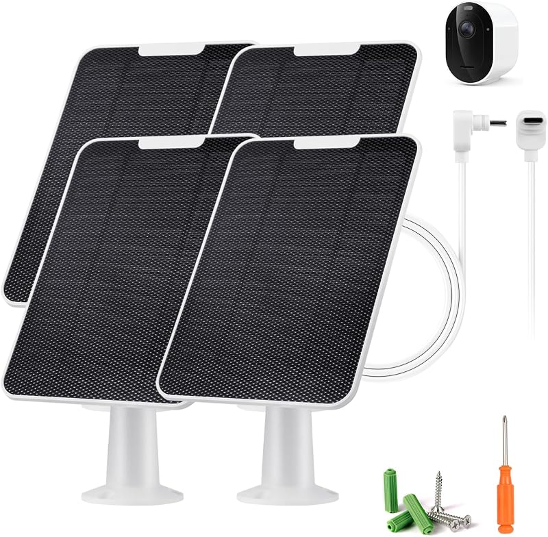 Solar Panel Charger Compatible with Arlo Pro 6/6 XL, 6V 5W Solar Panel for Arlo Pro Security Camera 2K HDR (6th Gen, 2025 Release), IP65 Weatherproof, USB-C Plug, 9.8ft Cable Secure Wall Mount, 4 Pack