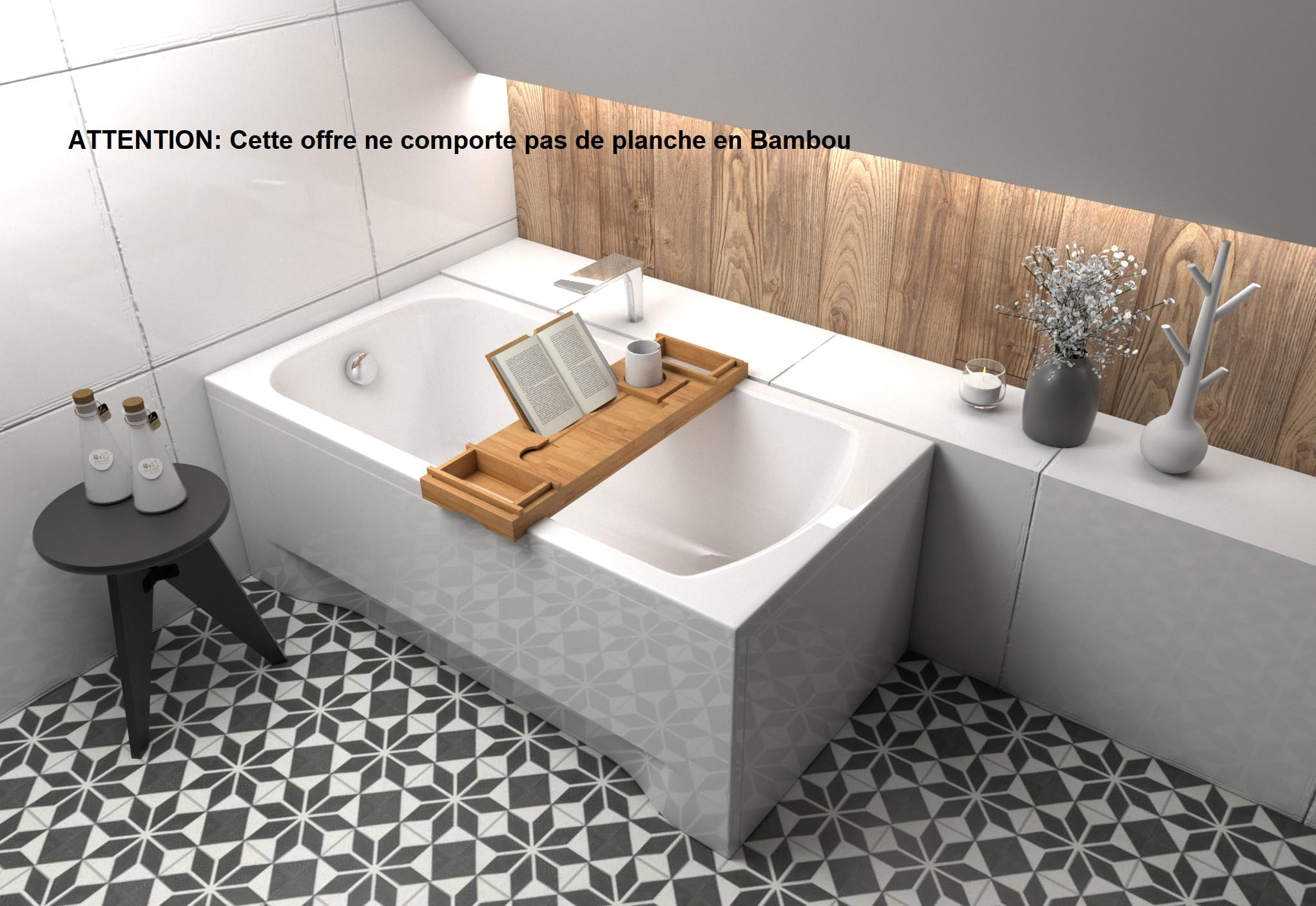 ECOLAM Baignoire rectangle acrylique Classic 120x70/ 130x70/ 140x70/ 150x70/ 160x70/ 170x70 cm + tablier | pieds siphon + silicone | (120x70)